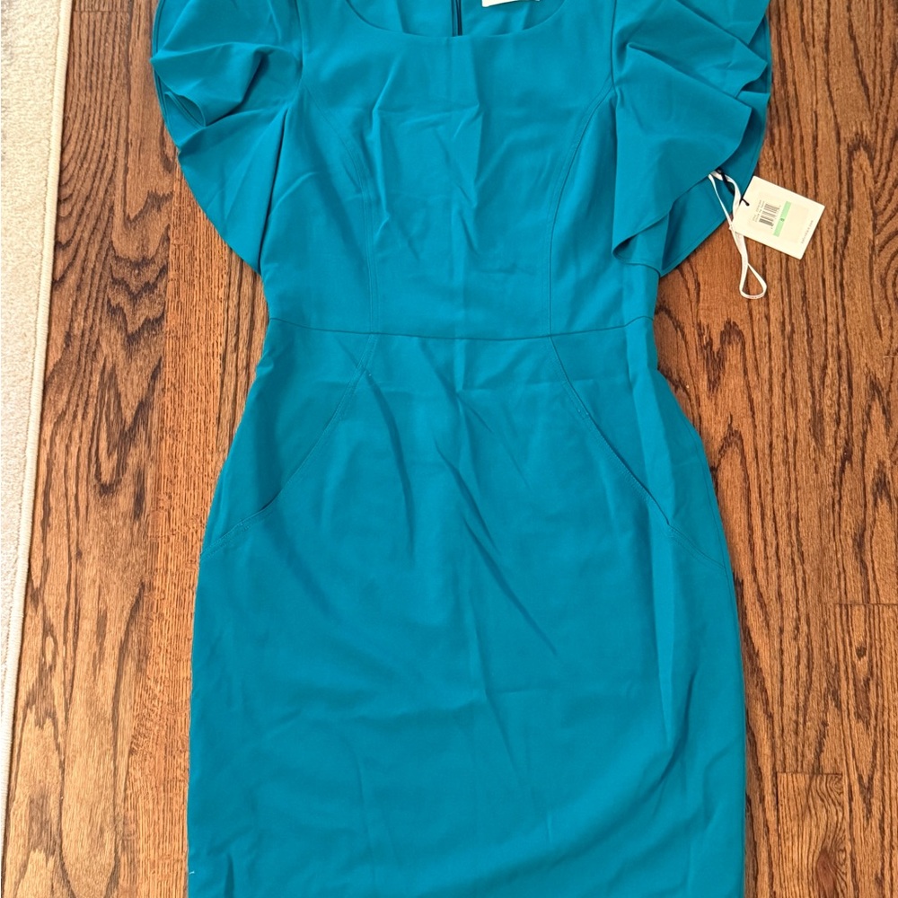 Calvin Klein Teal Flutter Sleeve Dress
